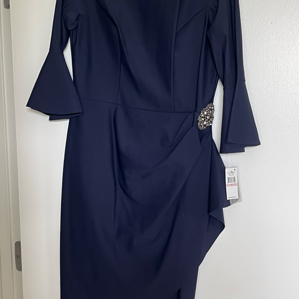Alex Evenings Blue Ruched Off-the-Shoulder Cocktail Dress